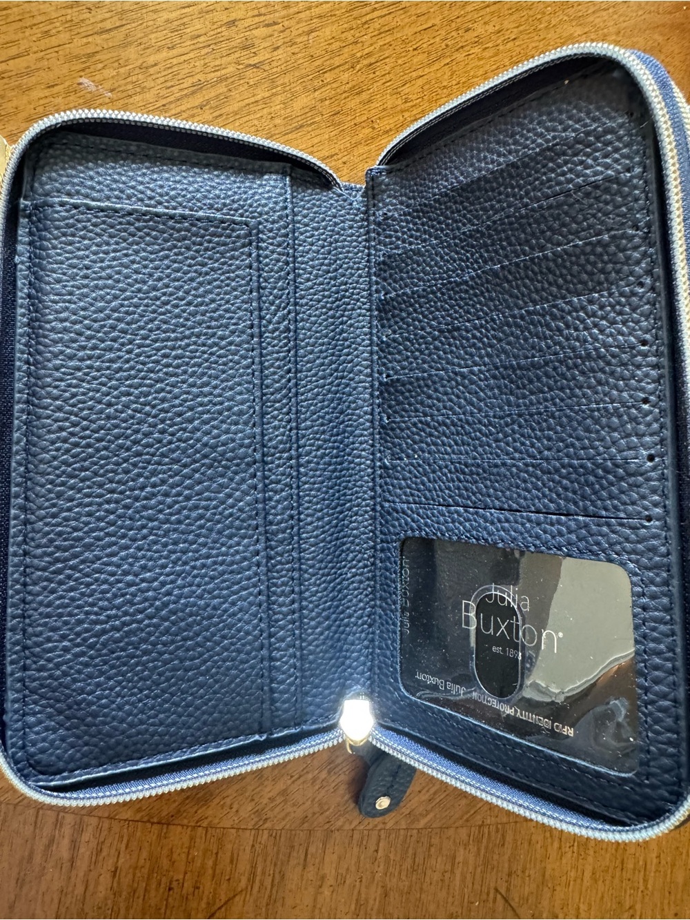 Buxton Blue Pebbled Zip-Around Leather Wallet
